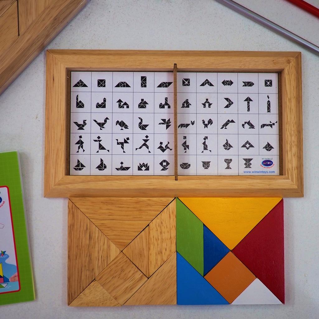 TANGRAM ĐÔI 7 MIẾNG, PHÁT TRIỂN TƯ DUY LOGIC VÀ TƯỞNG TƯỢNG CHO BÉ, CÓ KÈM SÁCH HƯƠNG DẪN