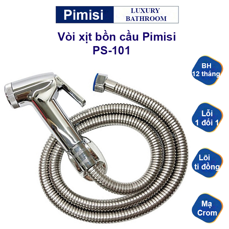 Vòi xịt bồn cầu vệ sinh nhà tắm Pimisi PS-101 mạ inox dây mềm | Hàng chính hãng