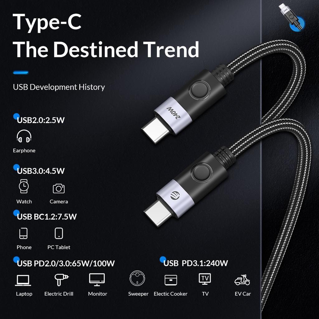 Dây Cáp Sạc Nhanh ORICO USB C Sang USB C 240W 100CM PD 3.1 Type C 48V 5A Cho Samsung Galaxy S22 A10 Note