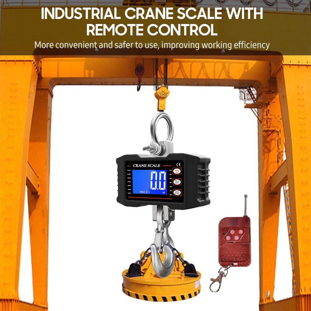 Digital Hanging Scale with Remote Control 1000kg/ 2204lbs Portable Heavy Duty Crane Scale LCD Backlight Industrial Hook Scales Unit Change/ Data Hold/ Tare/ Zero for Construction Site Travel Market Fishing Outdoor Work