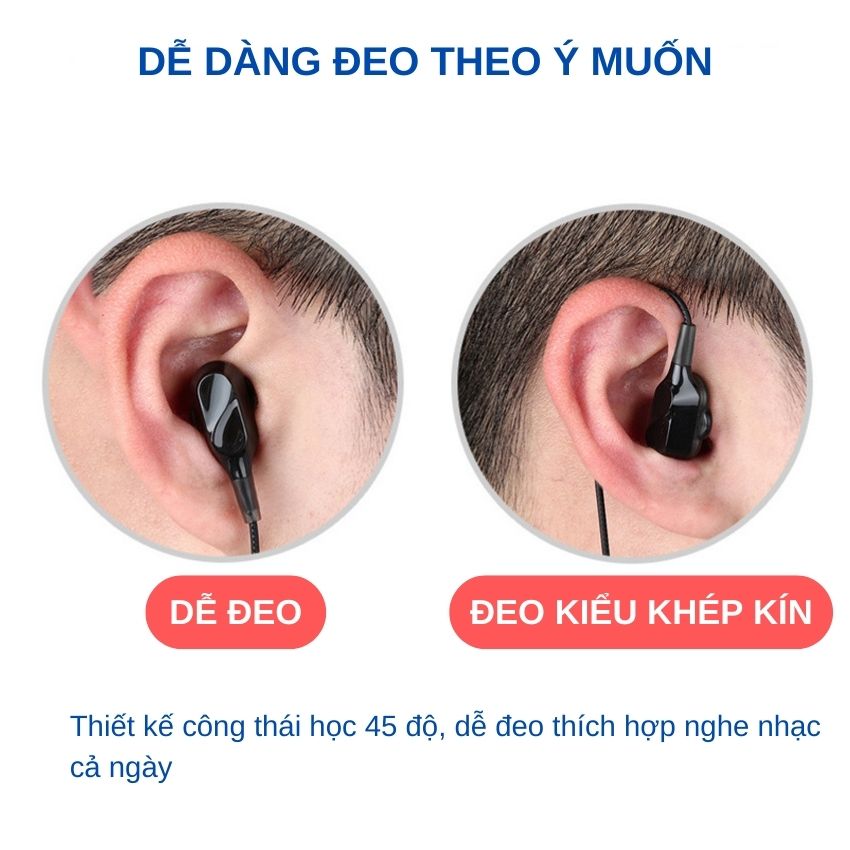 Tai nghe nhét tai có dây siêu bass chuyên nghe nhạc EDM chơi game âm thanh hd tích hợp micro chống ồn jack 3.5mm thiết kế công thái học