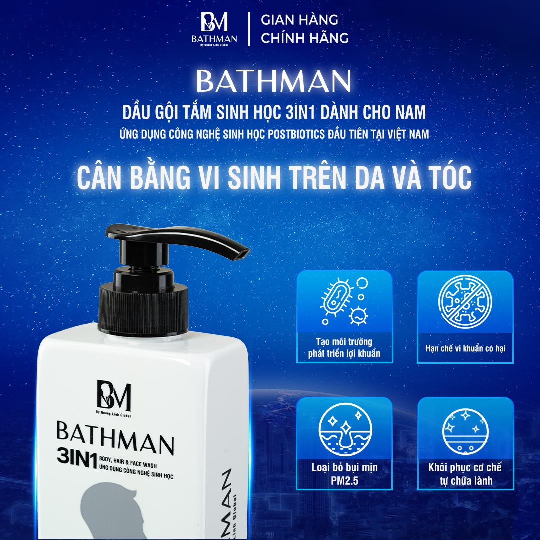 DẦU GỘI TẮM SINH HỌC 3IN1 DÀNH CHO NAM BATHMAN 400ML