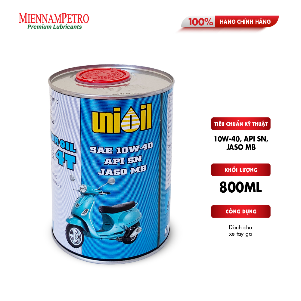 Dầu Nhớt Tổng Hợp MiennamPetro Unioil Motor Oil 4T Scooter 10W-40 API SN JASO MB 0.8L Cao Cấp Dành Cho Xe Tay Ga