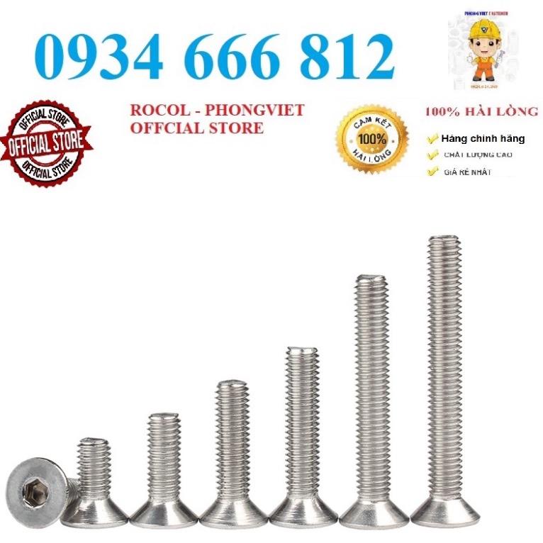 Combo 50c bulong lục giác chìm Đầu Bằng INOX 304 M4, M4X20, M4X25, M4X30