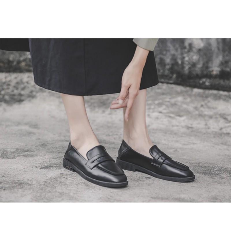 CÓ SẴN Giày Loafer - Moca nữ da mềm màu đen và màu nâu đế cao su bền êm chân dáng basic thích hợp đi học đi làm