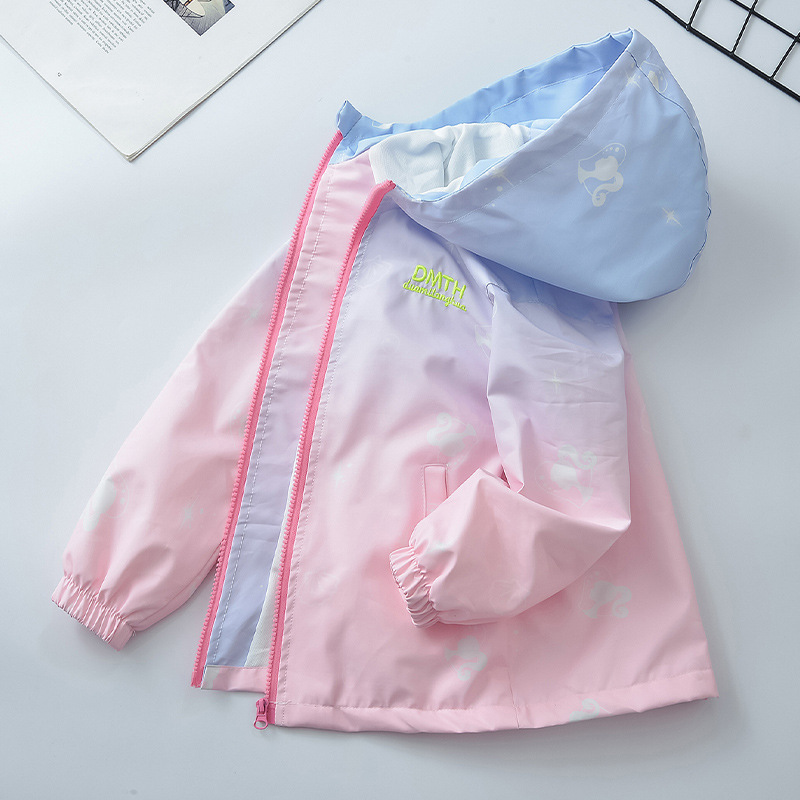 Áo gió hồng Pink 2 mặt bé gái kèm nón tiện lợi