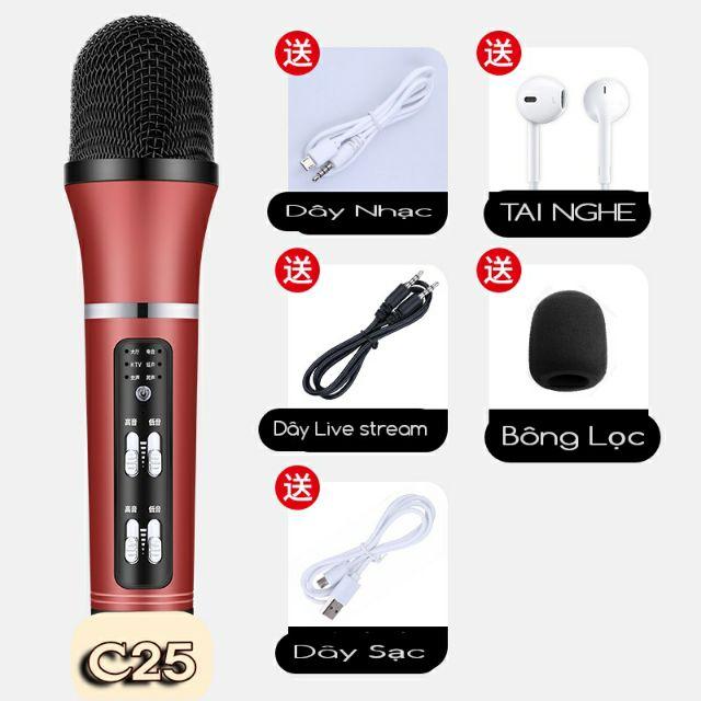 Micro Livestream C25 cao cấp tặng kèm tai nghe, trợ ship cho khách hàng