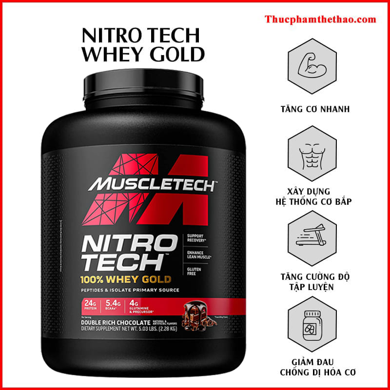 Sữa tăng cơ NITRO -TECH 100% WHEY GOLD Hộp 5lbs (2.27kg) - Hàng Chính Hãng MUSCLETECH USA - NHIỀU HƯƠNG VỊ - KÈM QUÀ TẶNG