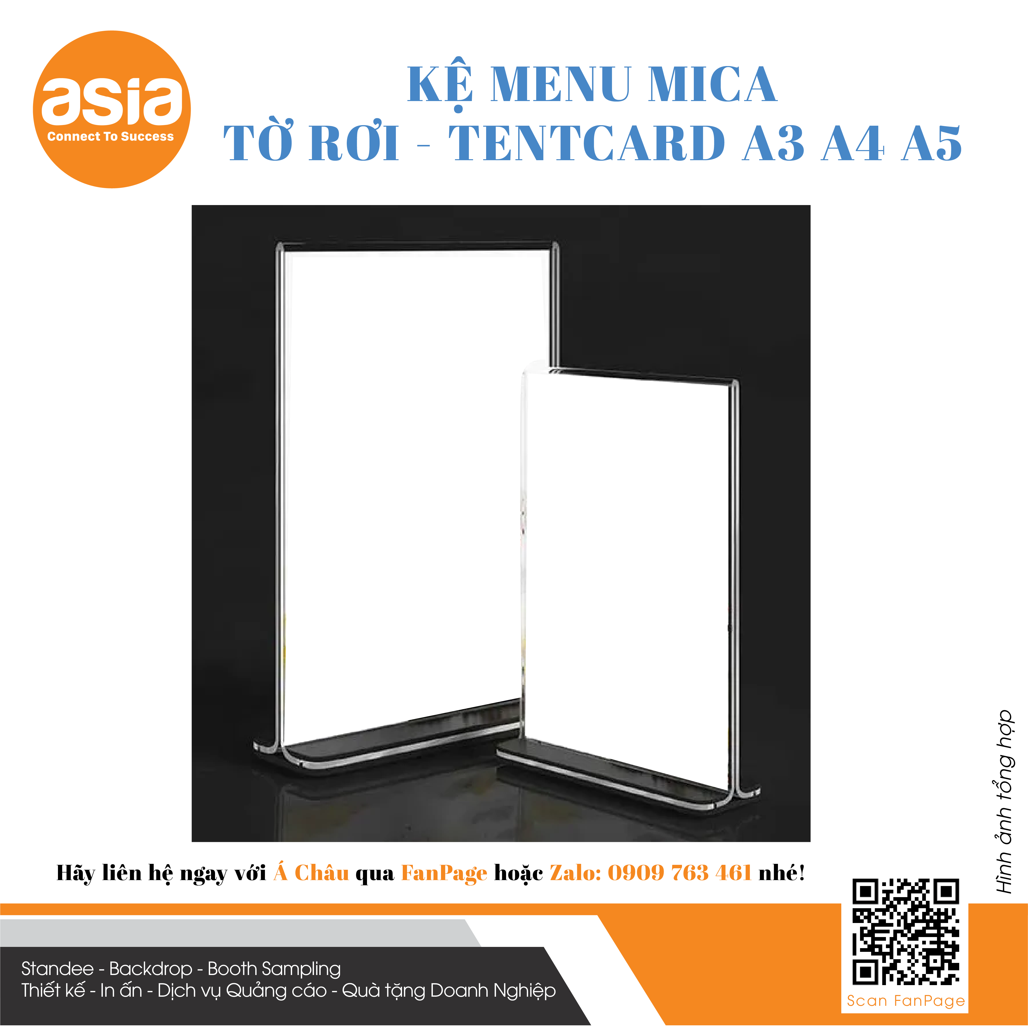 Kệ Menu mica, Tentcard Mica để bàn, kiểu đế đen, mica trong suốt, loại bền chắc