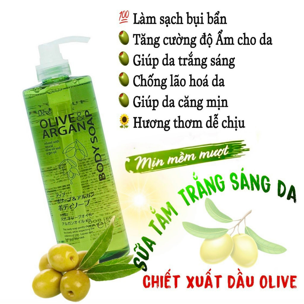 Sữa Tắm Dưỡng Sáng Mịn Da Sạch Sâu Deve Olive &amp; Argan Body Soap (130g)