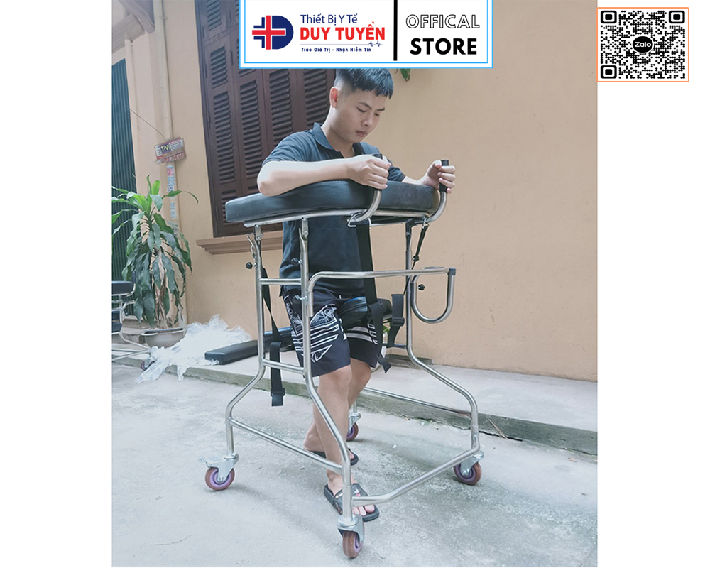 Khung Tập Đi 4 Bánh Xe An Toàn Cho Người Tai Biến Tập Phục Hồi Chức Năng Tại Nhà