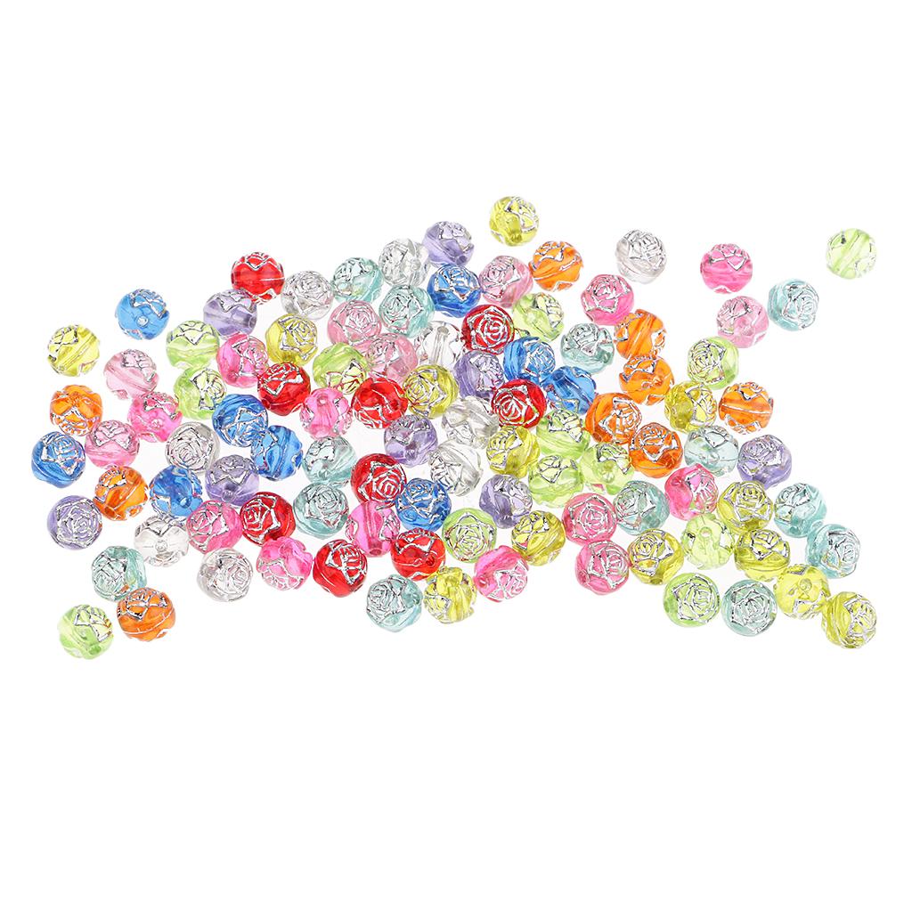 100Pc 8mm Mixed Color Clear Rose Flower Spacer Loose Beads DIY Craft Jewelry