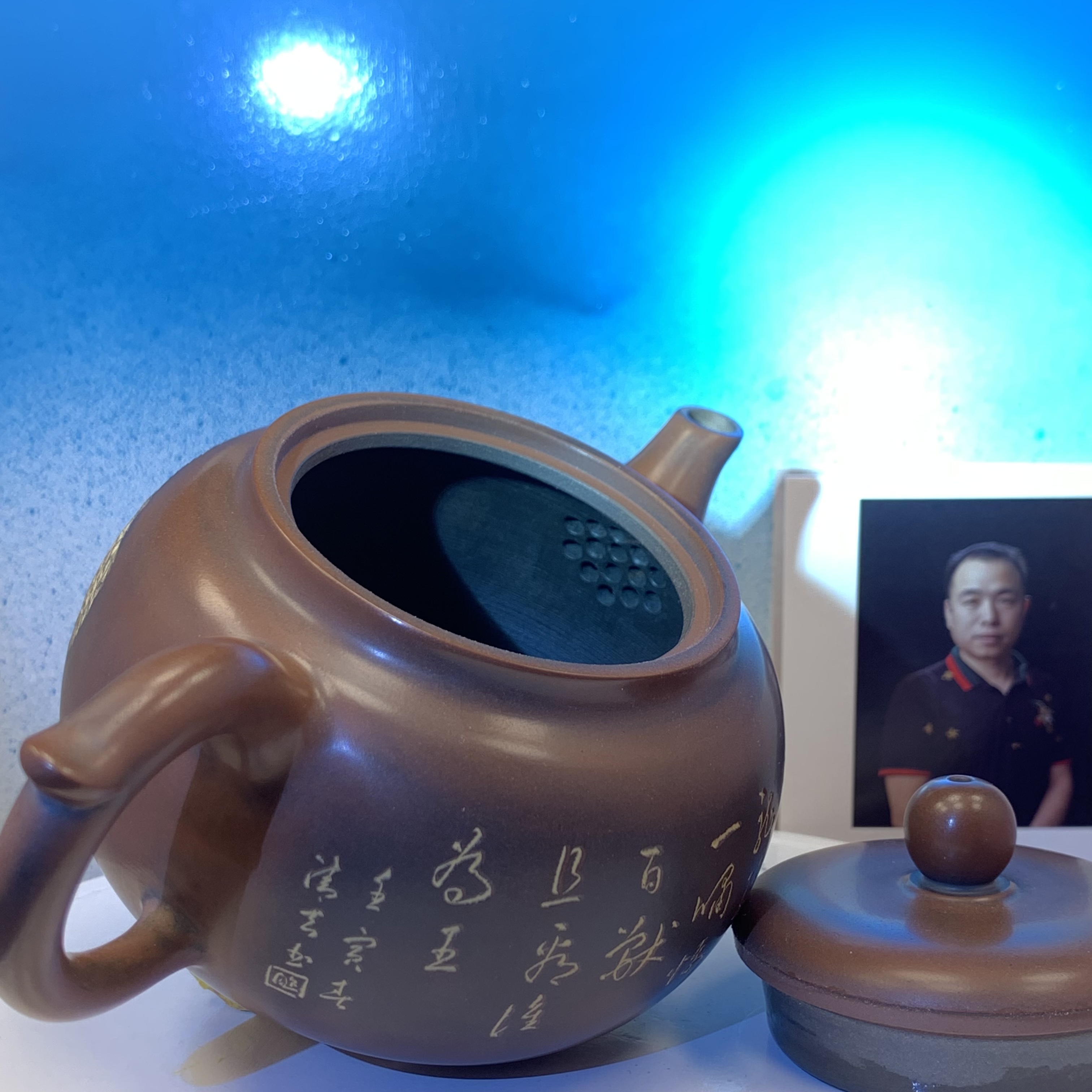 Ấm trà vương giả hùng phong, gốm thô nguyên bản, nê hưng khâm châu, chế tác thủ công, hoạ tiết khắc tay