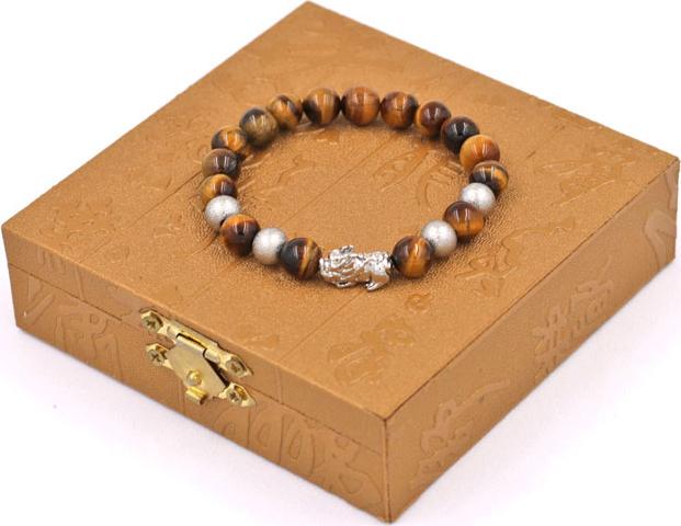 Vòng đeo tay Tỳ hưu inox vàng - Chuỗi đá mắt hổ vàng đen 8 ly VMHVETHTB8 - Vòng tay phong thủy