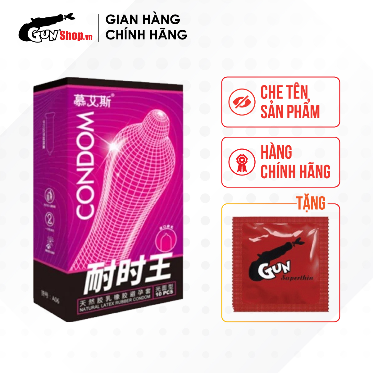 Bao cao su Muaisi Hồng - Nhiều gel, siêu mỏng kèm 1 chiếc BCS Gun Super Thin