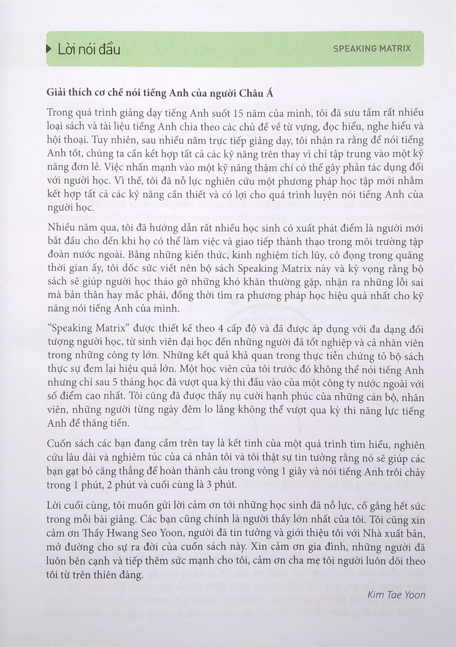Sách Speaking Matrix - 1 Phút Nói Tiếng Anh Như Gió