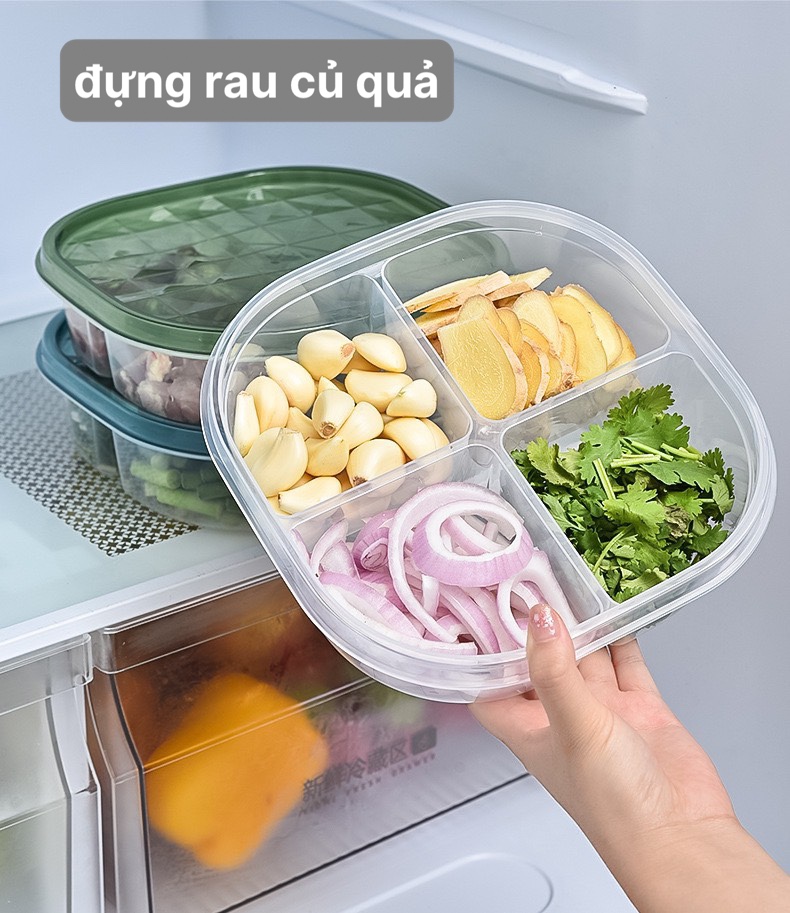 Hộp bảo quản thực phẩm , hộp đựng thức ăn trữ đông 4 ngăn lớn trong tủ lạnh - hộp đựng thực phẩm - giao màu ngẫu nhiên