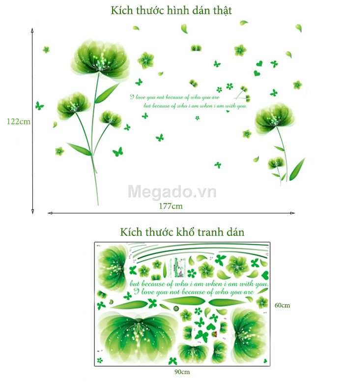 Decal dán tường hoa cánh bướm xanh