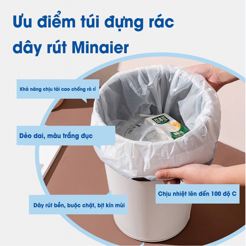 Cuộn 100 Túi Đựng Rác, Túi Rác Tự Phân Huỷ, Túi Đựng Rác Dây Rút Kích Thước 40x50cm, Dai, Tiện Lợi