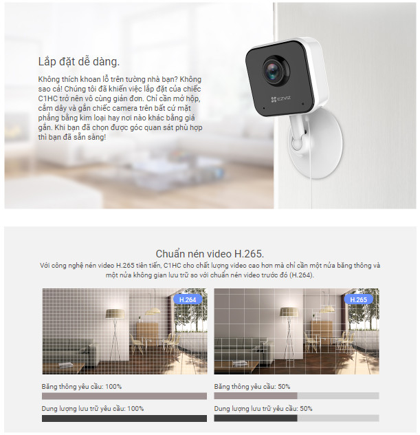 Camera WI-FI EZVIZ C1HC 1080p, Trong Nhà, Đàm Thoại 2 Chiều, Góc Rộng, Nén Video H.265, Phát Hiện Chuyển Động, Hồng Ngoại Ban Đêm 12m, 3 Chế Độ Báo Động, Thiết Kế Nhỏ Gọn Và Dễ Sử Dụng.--Hàng Chính Hãng