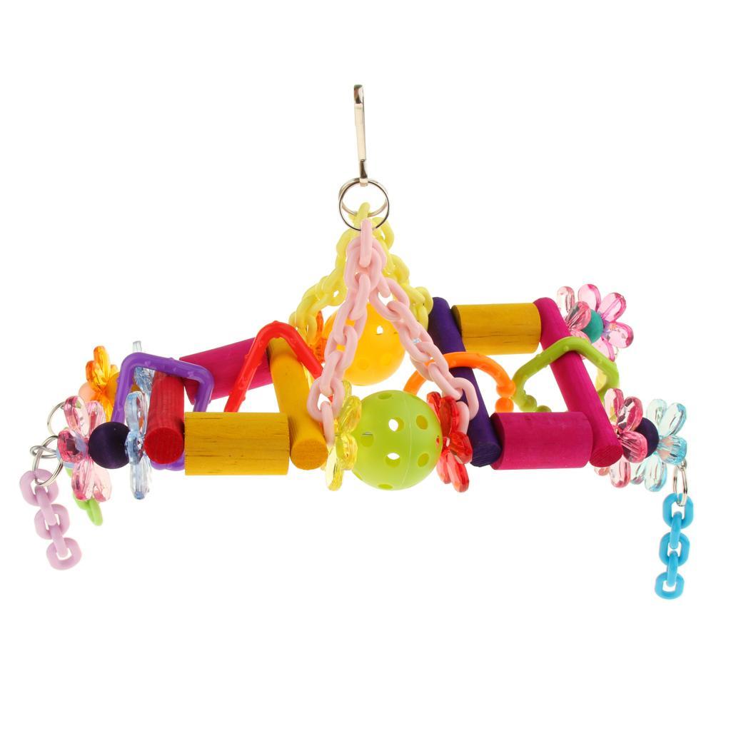 Parrot Chew Toys Ladder Wooden Rainbow Swing Bridge for Bird Cage Training
