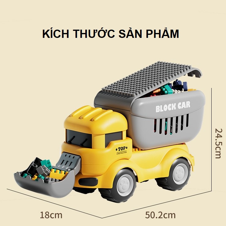 Xe ô tô đồ chơi khủng long vịt máy xúc chở 124 chi tiết lego cho bé trai gái lắp ráp sáng tạo, quà tặng sinh nhật cho bé