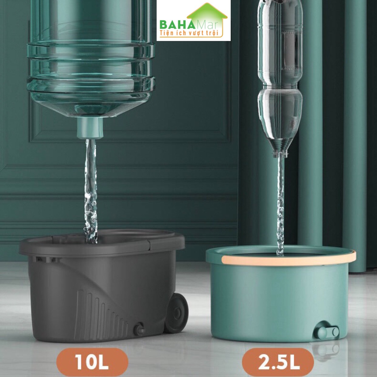 BỘ CÂY LAU NHÀ TIẾT KIỆM SỨC LAO ĐỘNG VÀ XÔ XOAY TRÒN PHÂN TÁCH NƯỚC THẢI "BAHAMAR" Nước sạch giặt giẻ lau và xoáy loại bỏ nước bẩn ra chậu ngoài một cách tách biệt luôn
