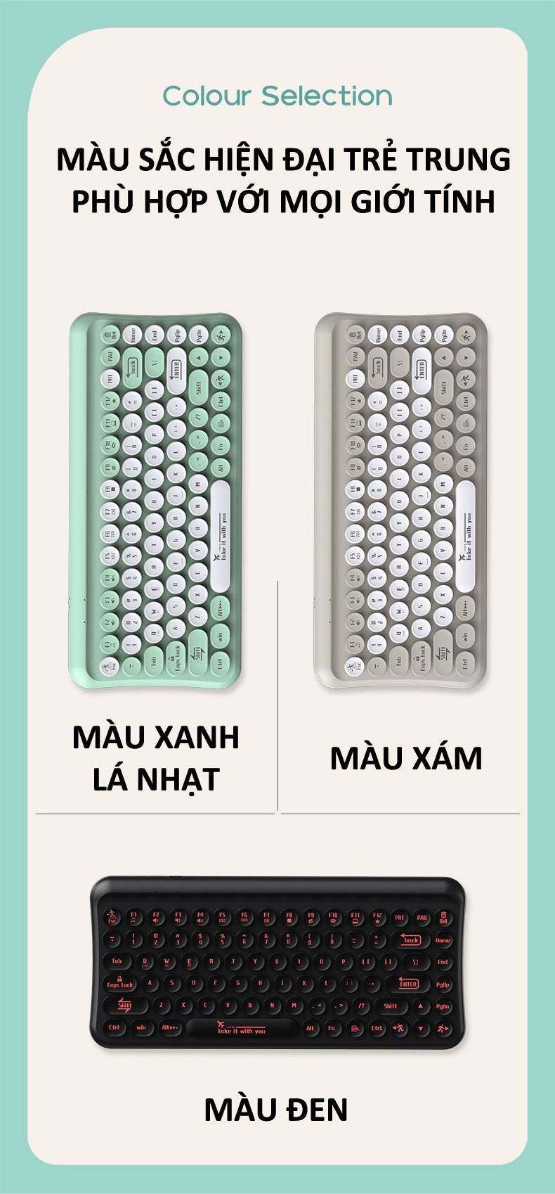 Bộ bàn phím mini 85 phím nút tròn và chuột không dây LANGTU LT700 dùng cho văn phòng - JL- HÀNG CHÍNH HÃNG