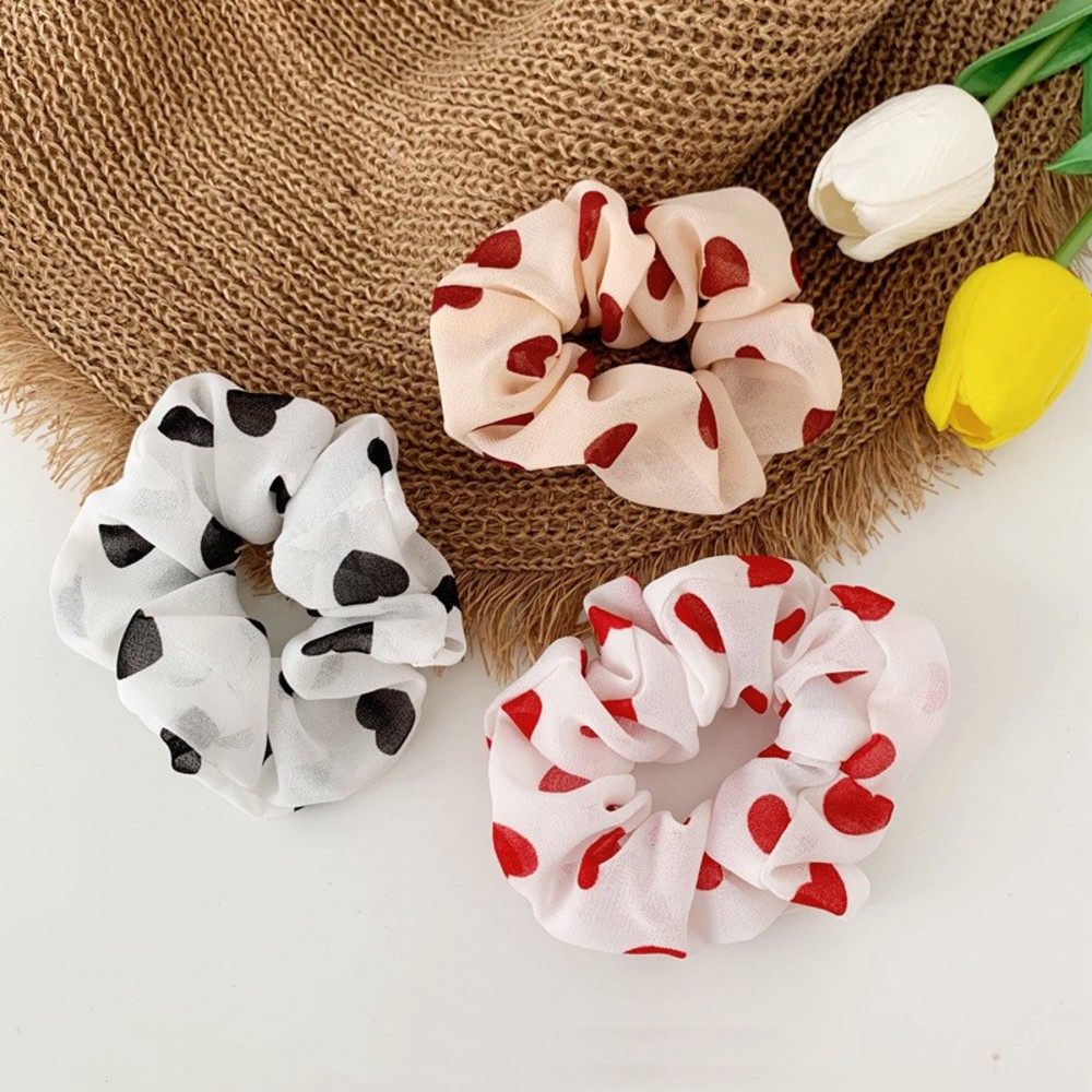 DÂY CỘT TÓC SCRUNCHIES CHẤM BI TIM MỚI LẠ PHONG CÁCH HÀN QUỐC PHÙ HỢP VỚI NHIỀU TRANG PHỤC