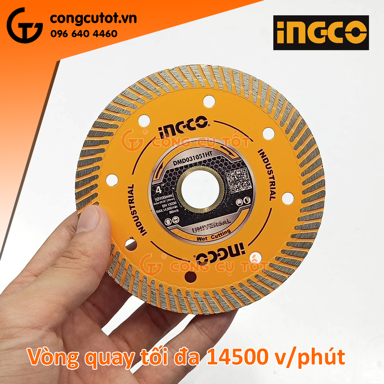 Đĩa cắt gạch ướt công nghiệp siêu mỏng 1ly Ø105mm Ingco DMD031051HT