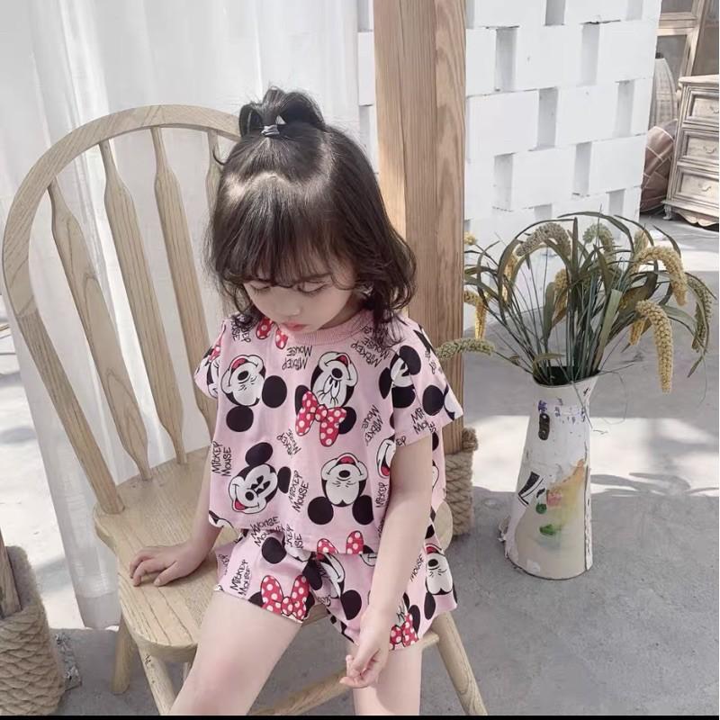 Bộ Mickey 2 Màu Hồng - Trắng Chất Cotton Giấy Siêu Xinh Cho Bé Gái -Nhà Cam