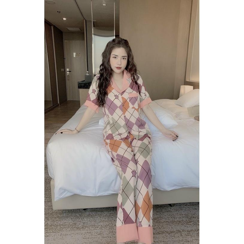 Đồ Bộ Ngủ Nguyên Set Pijama Cổ Thường Quần Dài Tay Ngắn Lụa Mango Thiết Kế Cao Cấp Không Xù Mẫu Hot 2021
