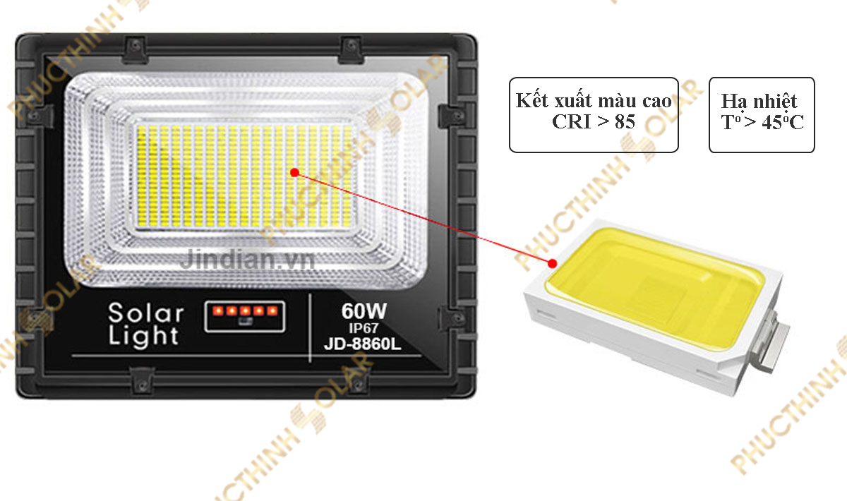 Đèn Pha Năng Lượng Mặt Trời 60W Jindian JD-8860L Hàng Chính Hãng | Phúc Thịnh Solar