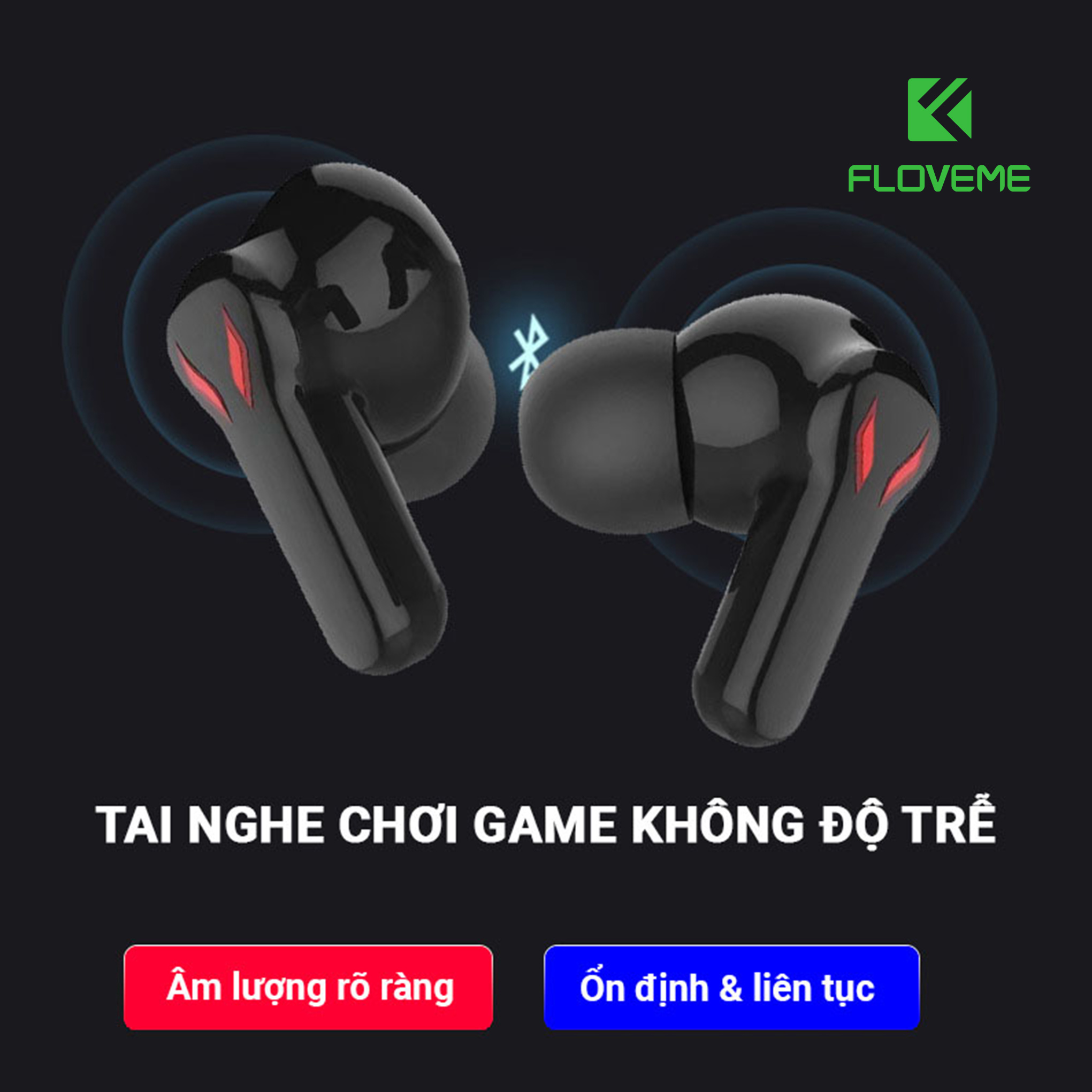 Tai nghe không dây Gaming HQ10 TWS FLOVEME -  Bluetooth 5.0 - Độ trễ cực thấp - Âm bass mạnh mẽ - Kèm micro - Chống nước tiêu chuẩn IPX5 - Hàng chính hãng