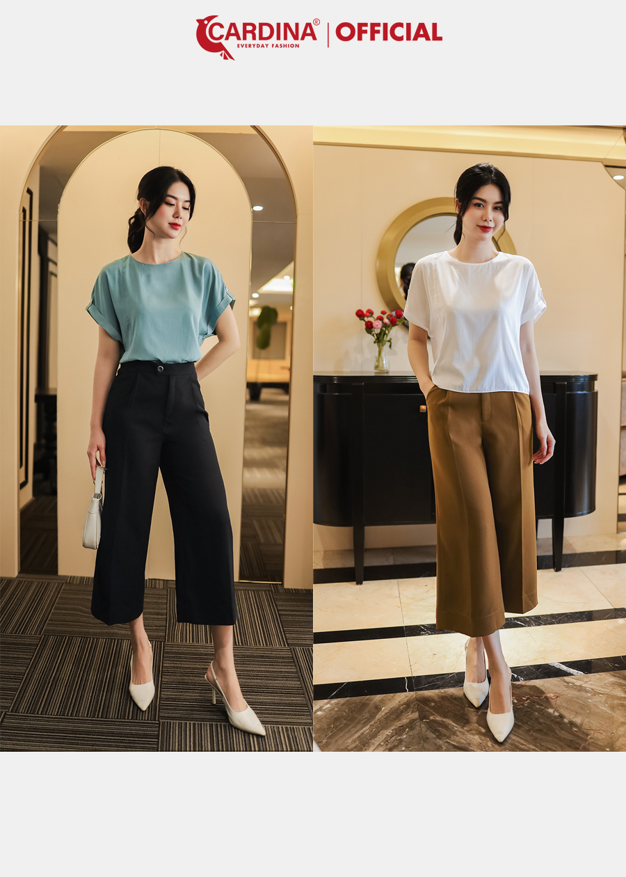 Quần Suông Lửng Nữ CARDINA Chất Tuyết Mưa Hàn Cạp Quai Nhê Tôn Dáng Che Khuyết Điểm 3QF06