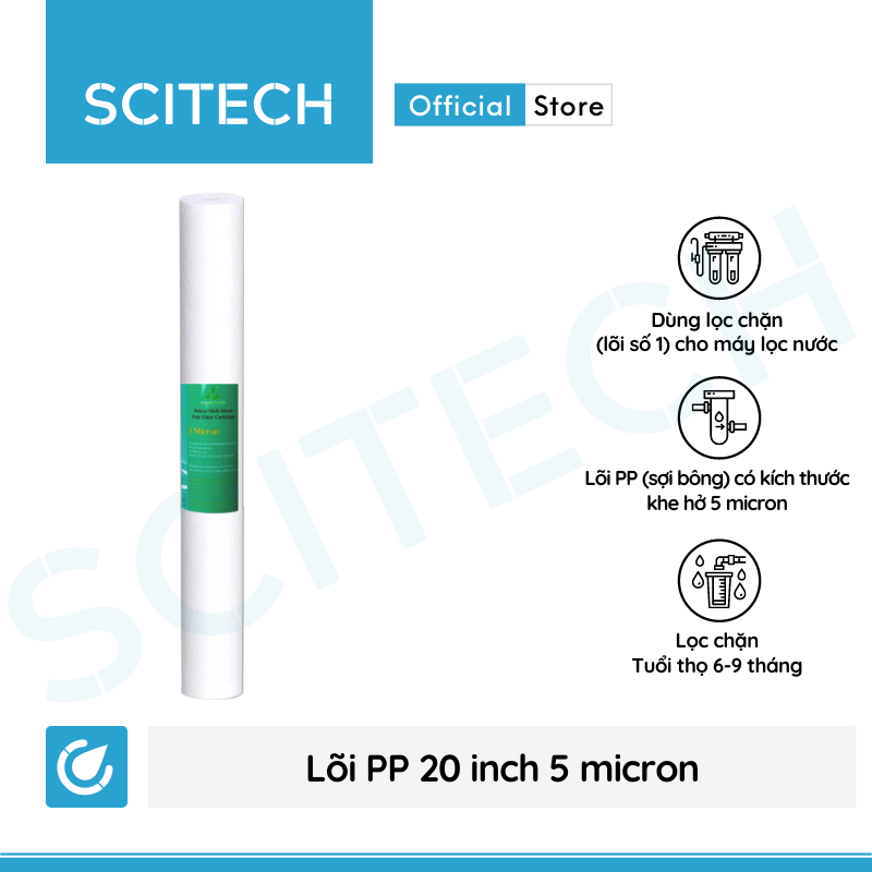 Combo 5 lõi lọc nước số 1 PP 20 inch 5 micron dùng trong máy lọc nước RO, bộ lọc thô - Hàng chính hãng