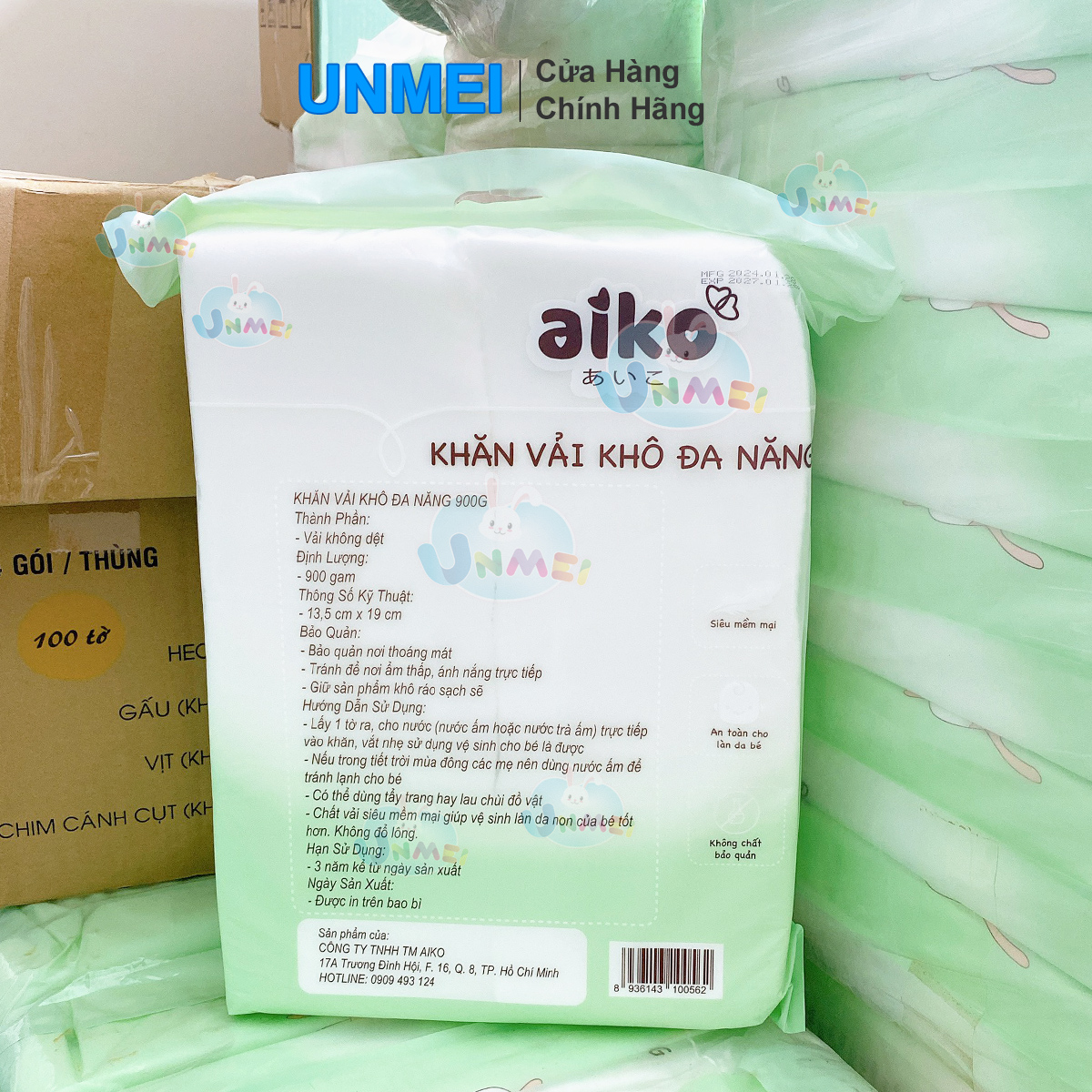 (Túi Lớn Tiết Kiệm) Khăn Khô, Khăn Vải Khô Đa Năng Aiko Bịch 900g (KT:13,5x19cm)
