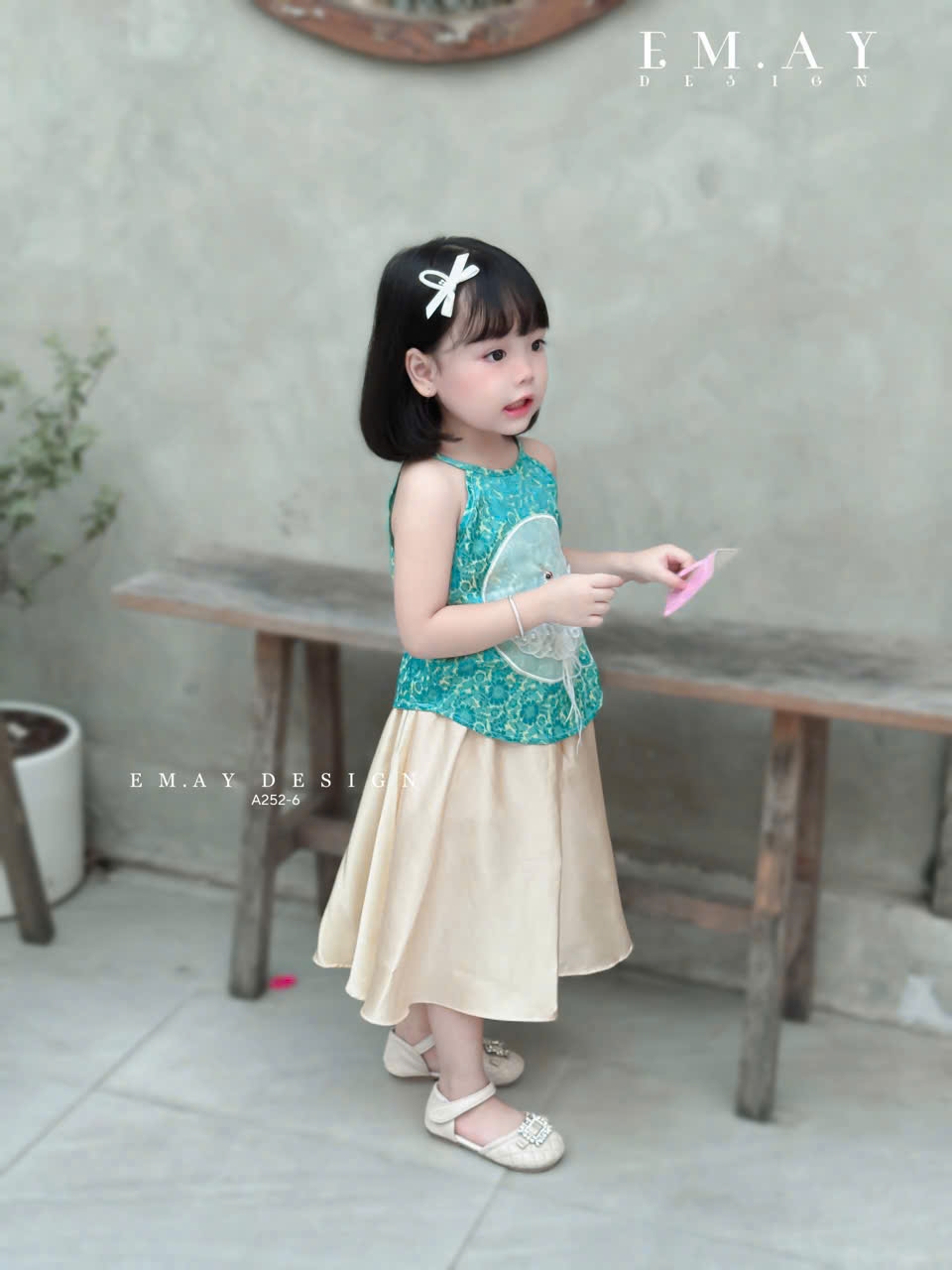 Bộ đầm váy tứ thân cô tấm cho bé gái diện lễ tết noel giáng sinh năm mới dễ thương từ 10-35kg vải gấm lụa mát