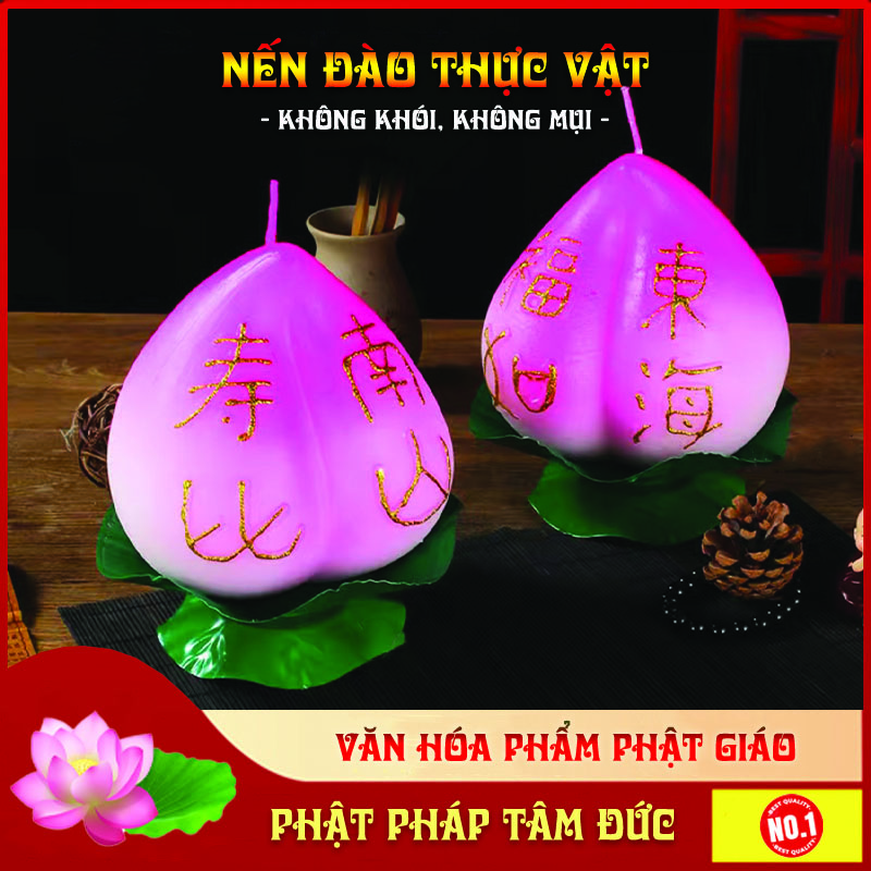 Nến Đào Trường Thọ, Nến Ban Thờ Tự Nhiên Nguyên Chất, Nến Thực Vật An Toàn Cho Sức Khoẻ, Không Mùi, Không Khói