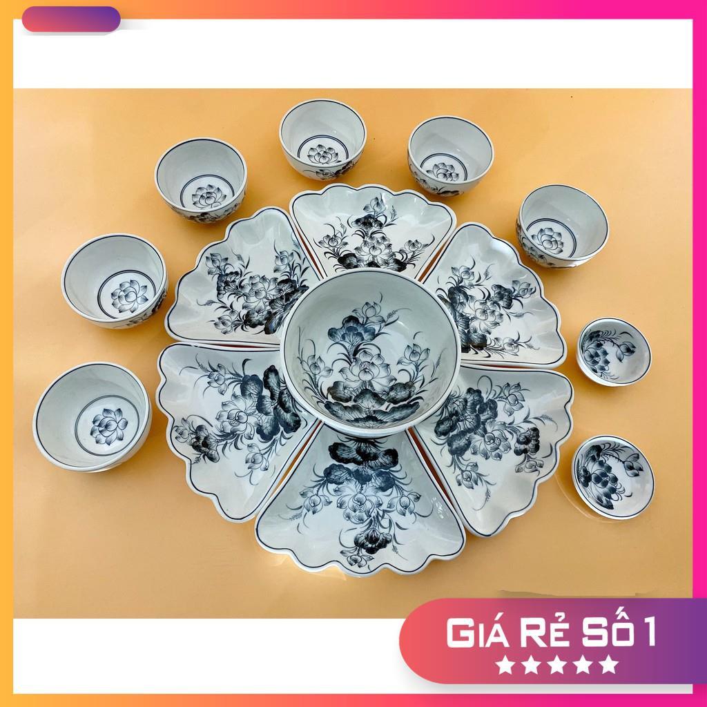 Bộ bát đĩa sứ, bộ đồ ăn mặt trời hoa sen đen tuyền cao cấp