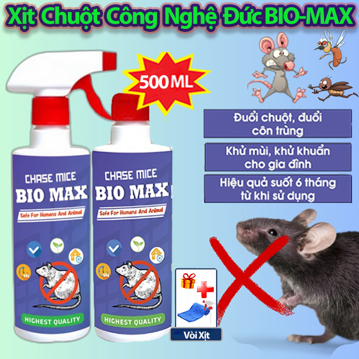 Chai Xịt Đuổi Chuột Chai Xịt Đuổi Chuột Bio MAX 500 ML Công Nghệ Đức - Không Mùi Nguồn Gốc Thảo Mộc, An toàn Xua Đuổi Chuột, Gián, Côn Trùng Không Mùi Nguồn Gốc Thảo Mộc, An toàn Xua Đuổi Chuột, Gián, Côn Trùng