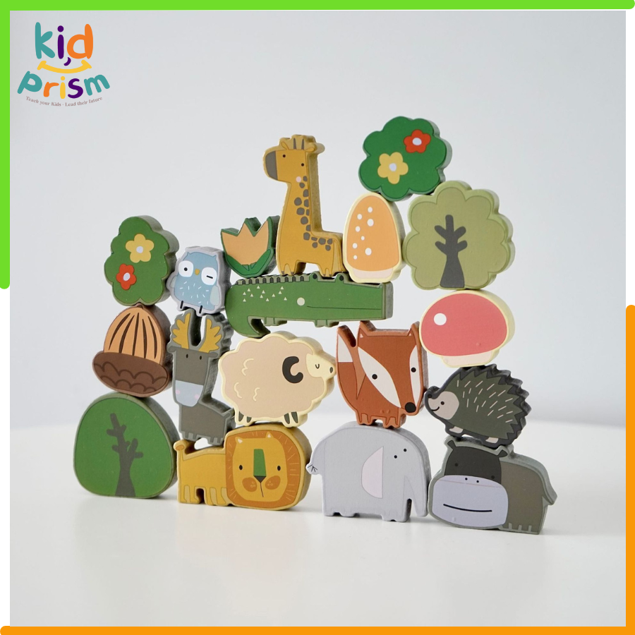 Xếp Hình Động Vật Montessori - Bộ đồ chơi xếp hình khối thăng bằng Thú Toddler Toys bằng gỗ cho bé từ 03 tuổi phát triển