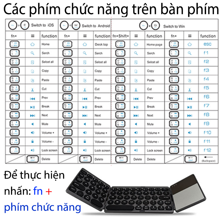 Bàn phím bluetooth gấp gọn đa năng mẫu phím tròn có chuột cảm ứng dùng hệ điều hành IOS, Window, Android