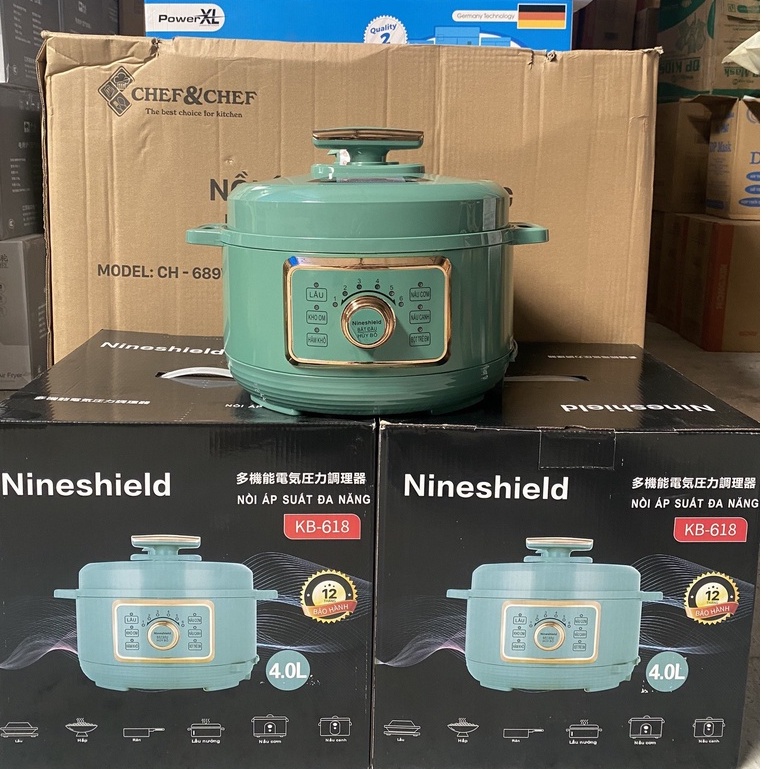 NỒI ÁP SUẤT NINESHIELD KB-618, Dung tích 3L,4L. Nồi áp suất đa năng với 6 chức năng hầm,nấu luộc xào rán, lẩu