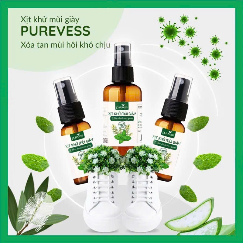 Xịt khử mùi giày Purevess tinh chất bạc hà the mát