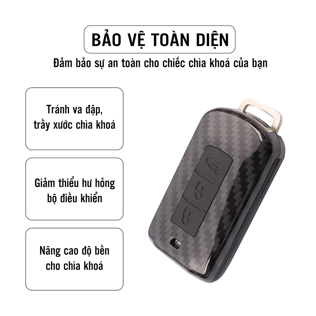 Ốp chìa khóa dành cho xe Mitsubishi Xpander chất liệu nhựa ABS mạ vân Cacbon - Hàng Chính Hãng