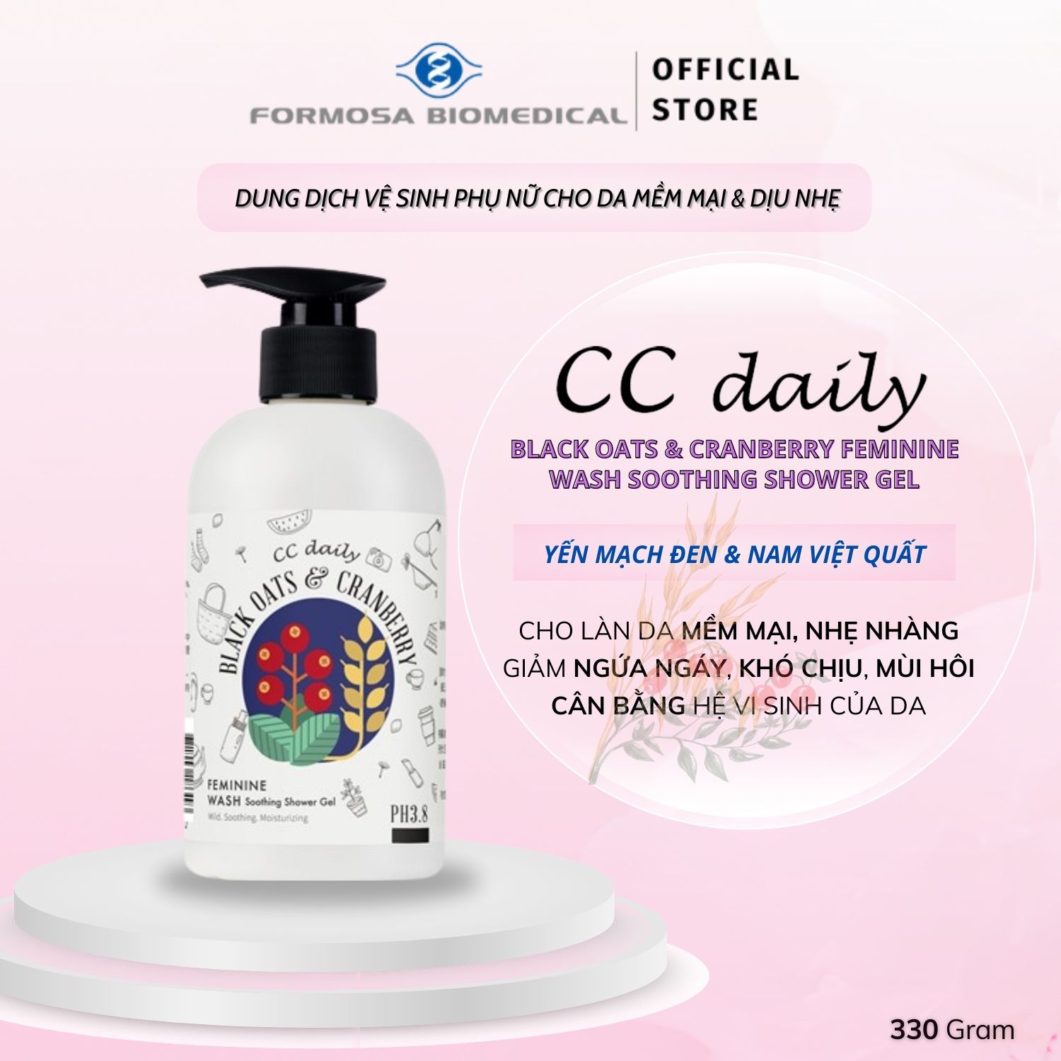 Dung Dịch Vệ Sinh Phụ Nữ CC Daily Feminine Wash Soothing And Calming Shower Gel (Black Oats &amp; Cranberry) 330g