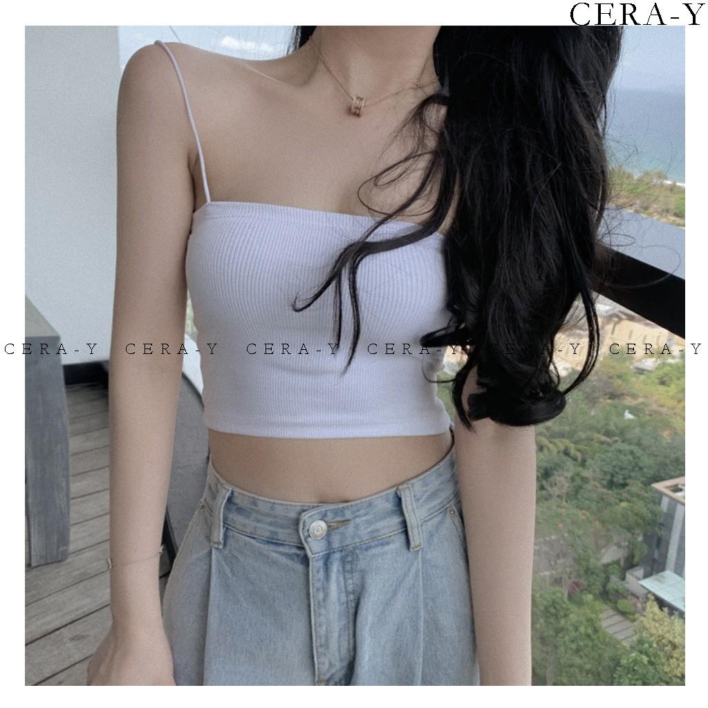 Áo thể thao bra hai dây sợi bún croptop màu đen CRA019