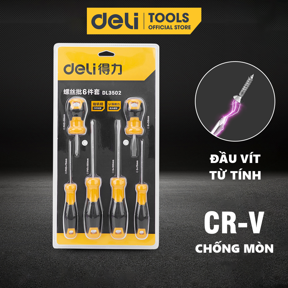 Bộ Tua Vít Deli 6 Chiếc Cao Cấp Chính Hãng - Chất Liệu Siêu Bền, Chống Mòn, Gỉ, Tay Cầm Chống Trơn Trượt - DL3502