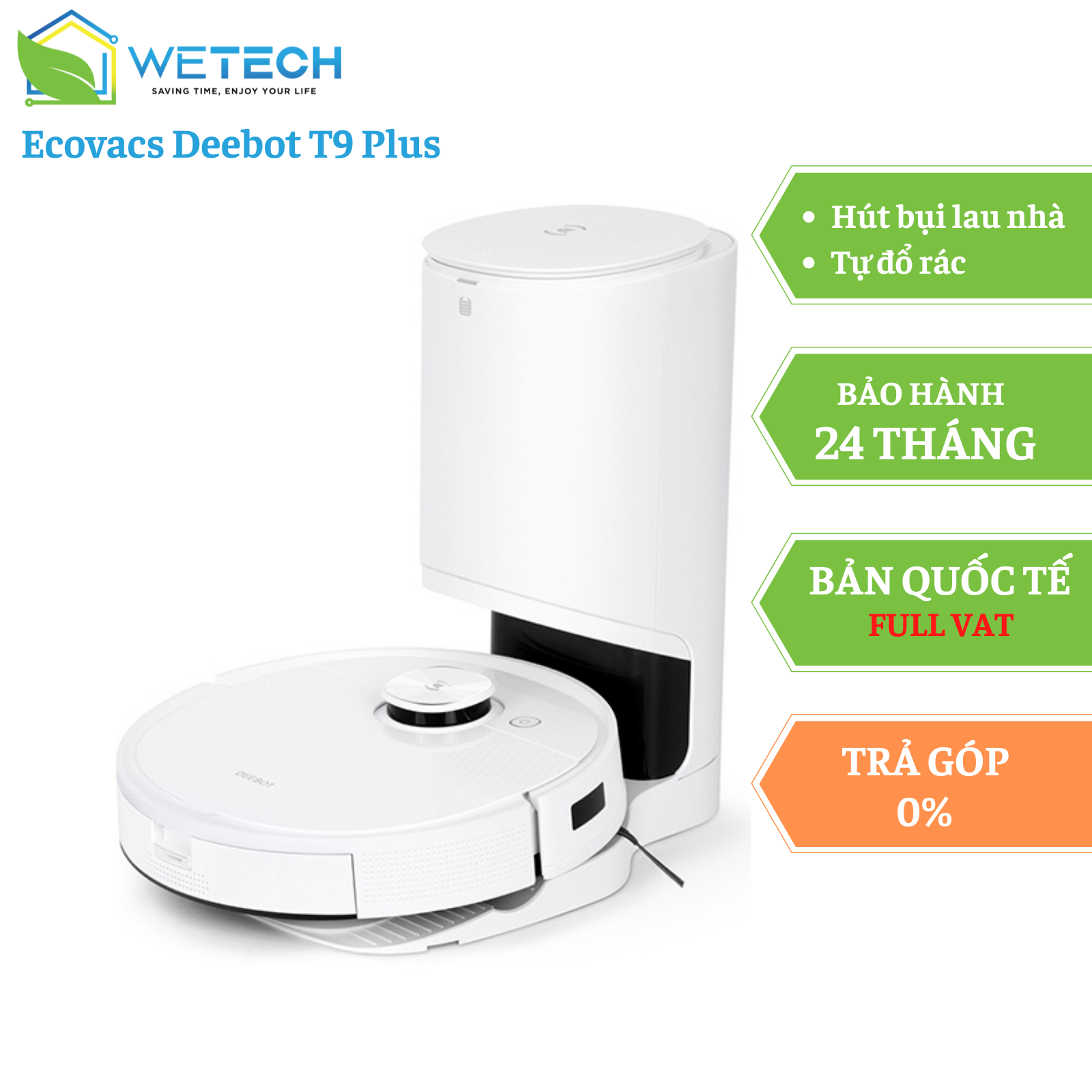 Robot hút bụi lau nhà tự đổ rác Ecovacs Deebot T9 Plus bản quốc tế - Hàng chính hãng